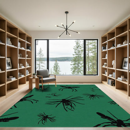 Dark Green Mosquito Silhouette Arrangement Rug