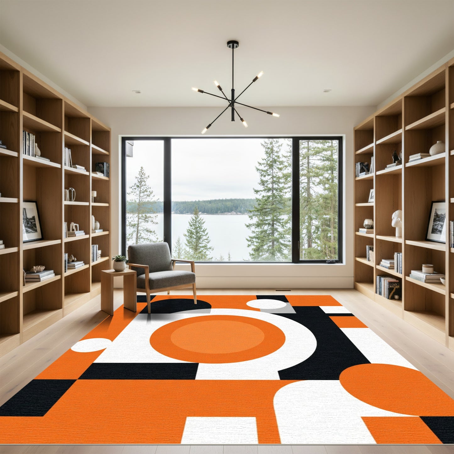 Bold Orange Black Geometric Circles Rug