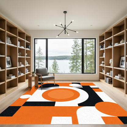 Bold Orange Black Geometric Circles Rug