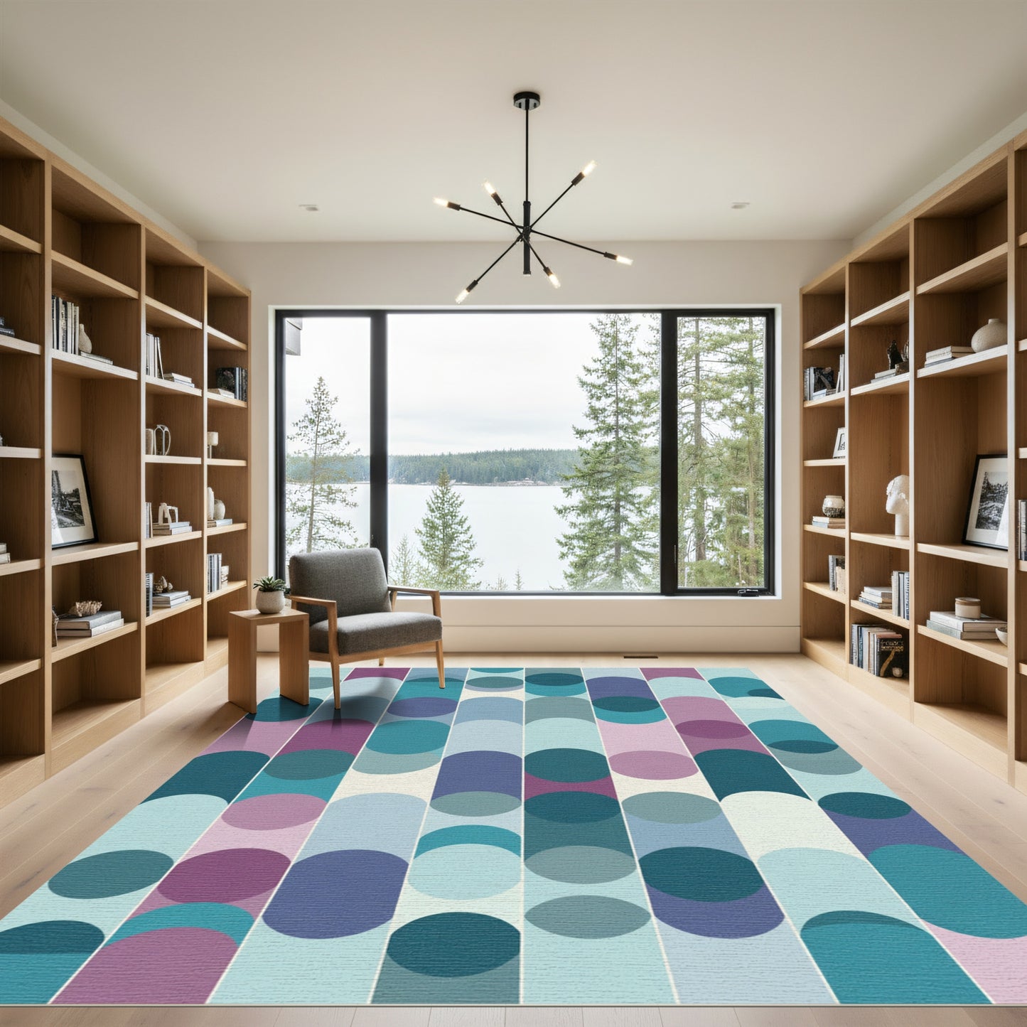 Muted Teal Purple Geometric Circles Rug