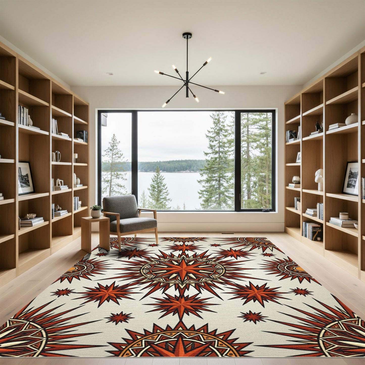 Radiant Crimson Celestial Starburst Medallion Rug