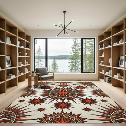 Radiant Crimson Celestial Starburst Medallion Rug