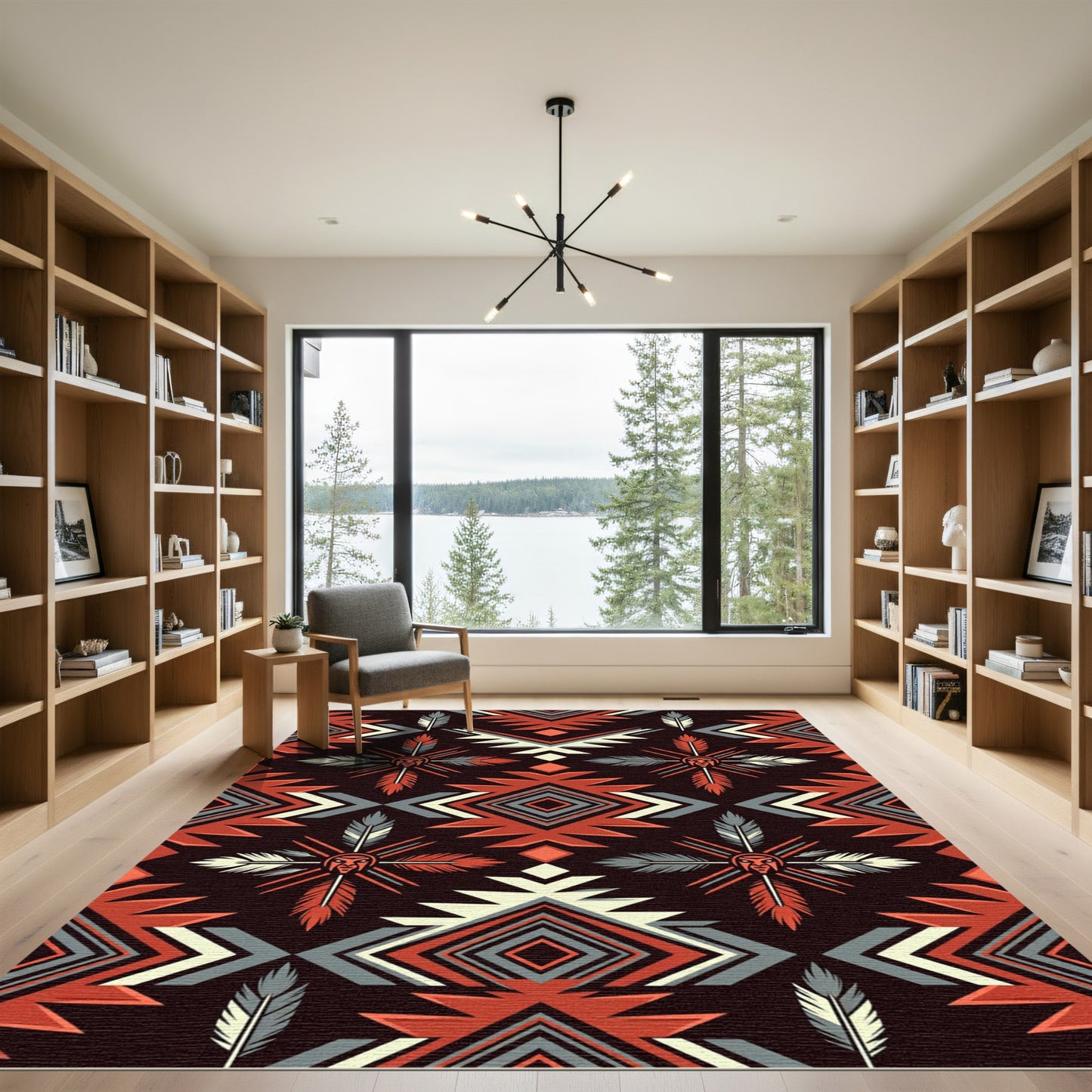 Tribal Geometric Earthy Feather Rug