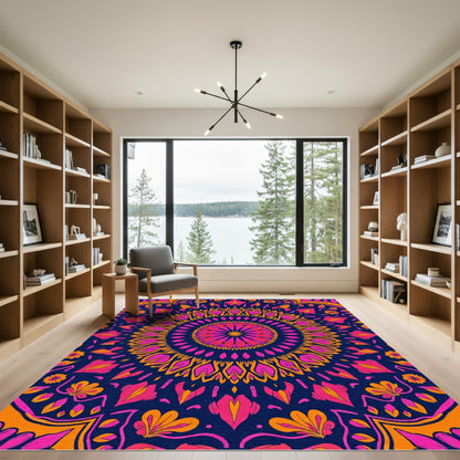 Vibrant Fuchsia And Orange Floral Mandala Rug
