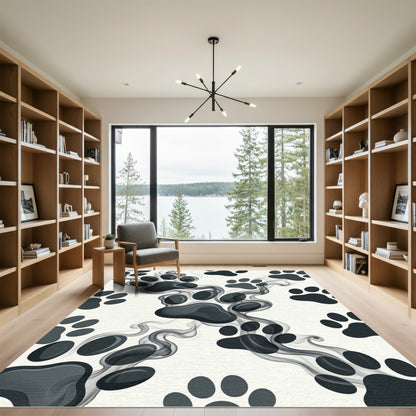 Monochrome Smoky Paw Print Abstract Art Rug