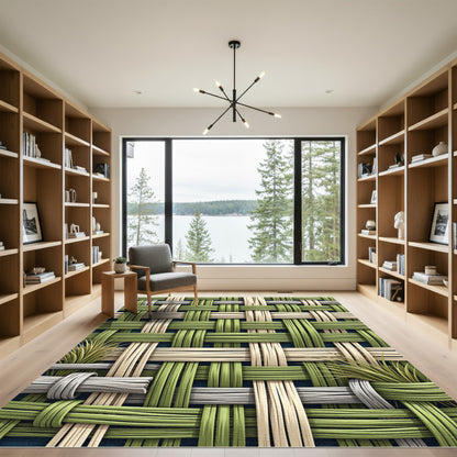 Woven Sage and Cream Botanical Weave Rug