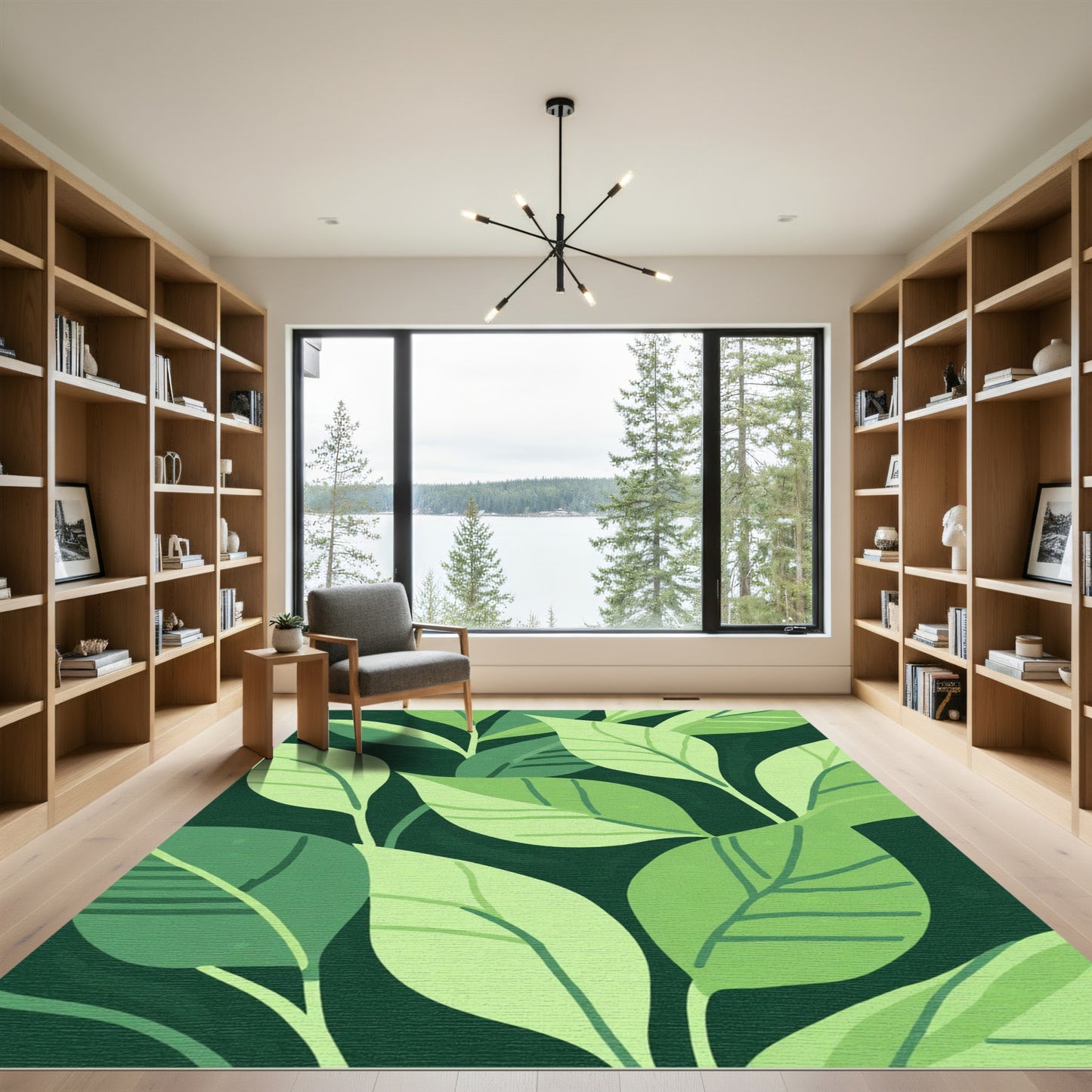 Emerald Green Leafy Foliage Cluster Rug