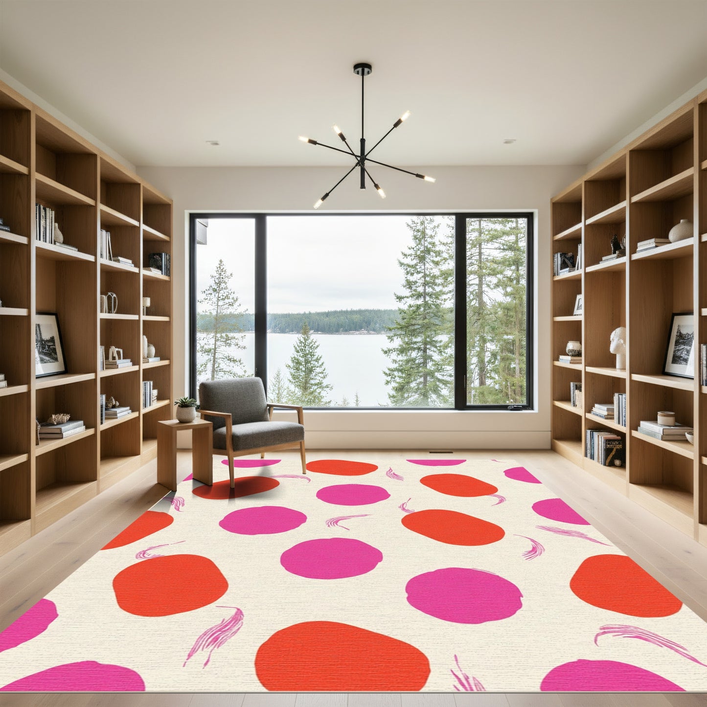 Vibrant Crimson Pink Abstract Ovals Rug
