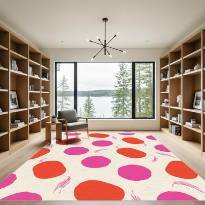 Vibrant Crimson Pink Abstract Ovals Rug