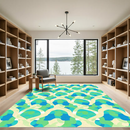 Aqua Teal Abstract Organic Waves Rug