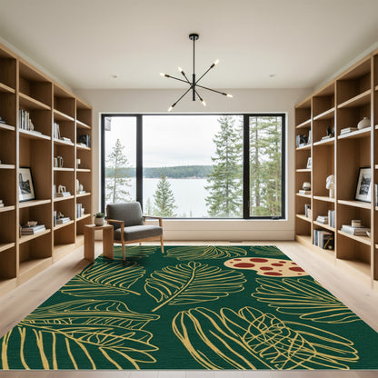 Emerald Green Gold Leaf Composition Rug
