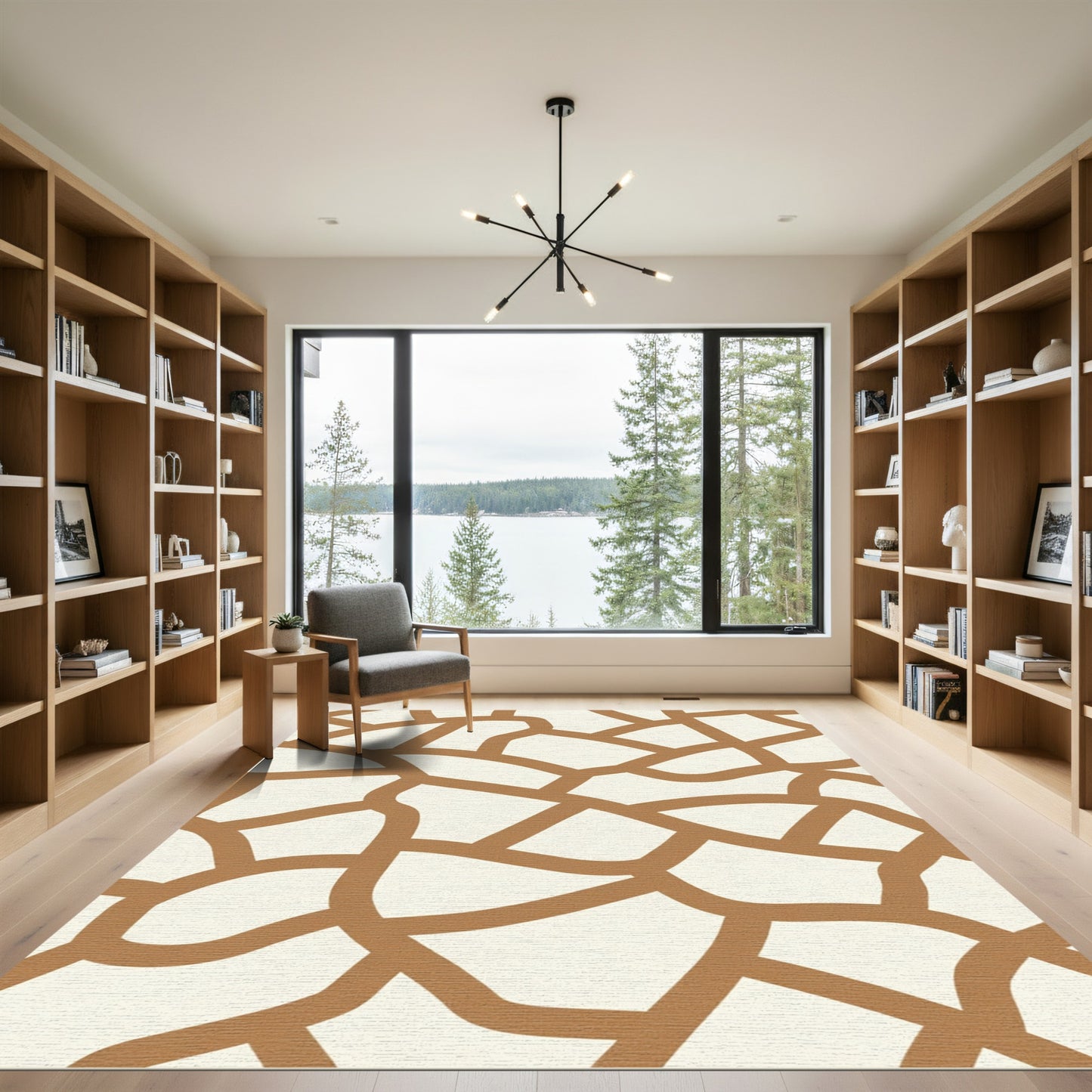 Brown Beige Cracked Earth Pattern Rug