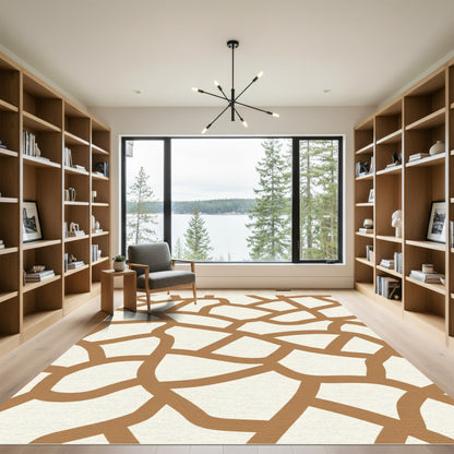 Brown Beige Cracked Earth Pattern Rug