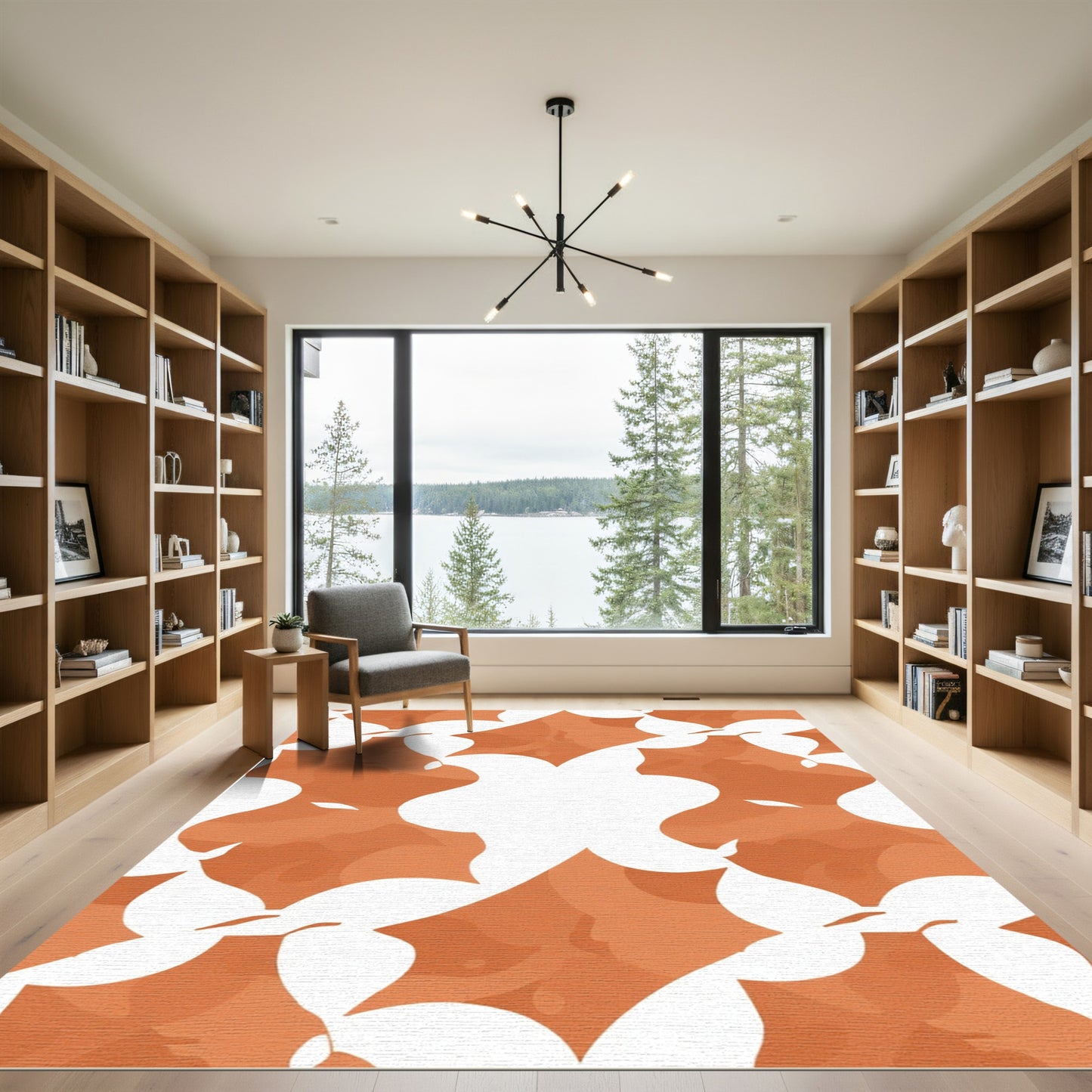 Crimson Abstract Floral Overlay Rug