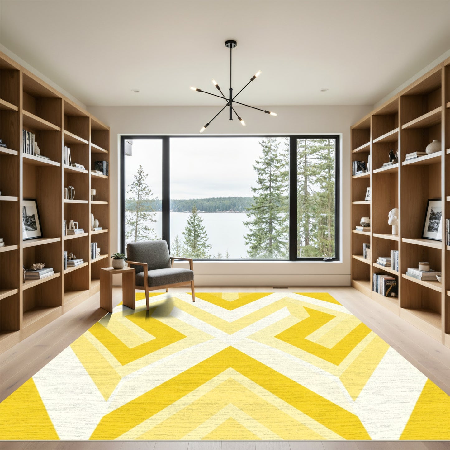 Golden Yellow Geometric Chevron Arrangement Rug