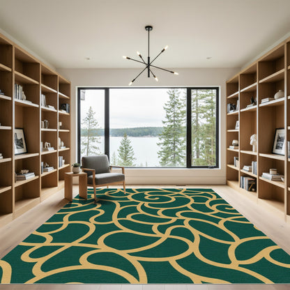 Emerald Gold Abstract Swirls Rug