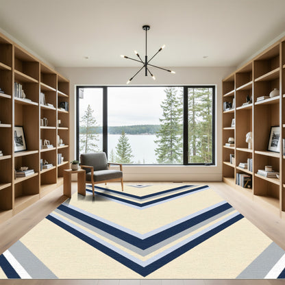 Chevron Stripes Geometric Cream Blue Rug