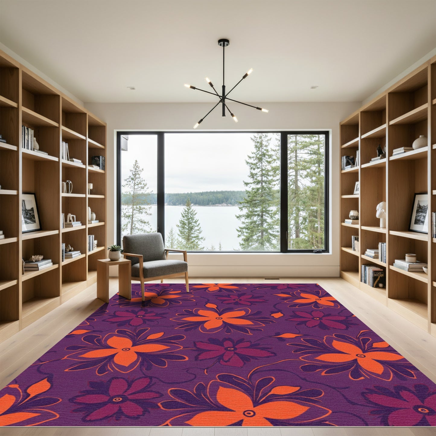 Vibrant Purple Orange Floral Vine Rug