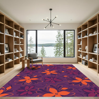 Vibrant Purple Orange Floral Vine Rug