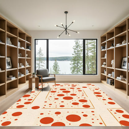 Cream Orange Polka Dot Square Rug
