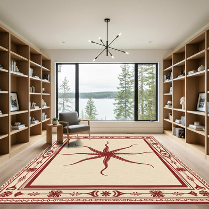 Crimson Octopus Celestial Border Rug