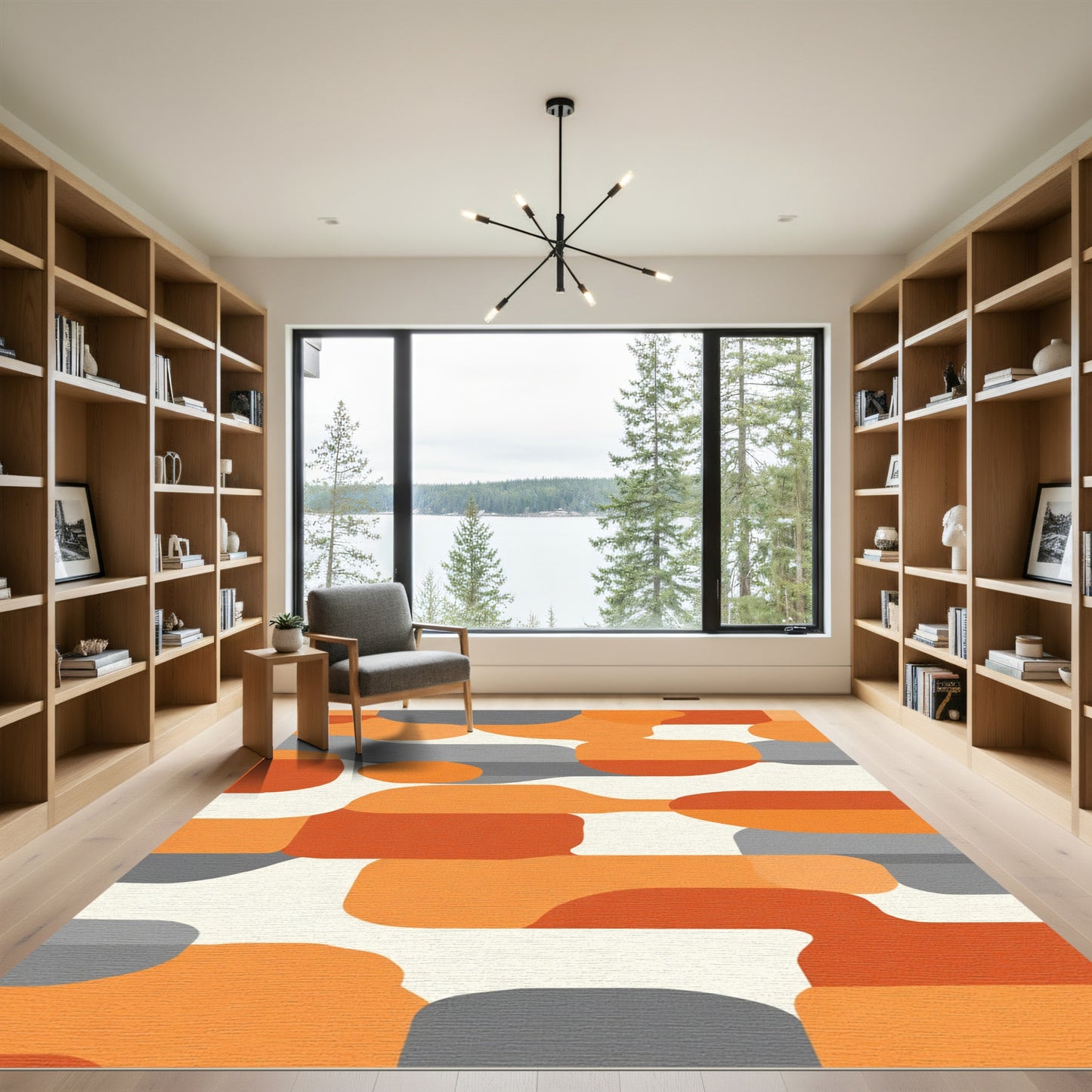 Orange Gray White Abstract Organic Shapes Rug