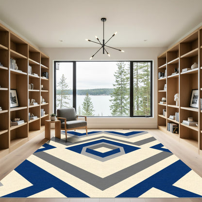 Modern Navy Gray Chevron Diamond Rug