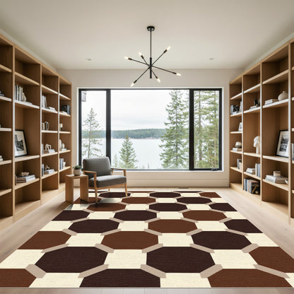 Warm Chocolate Octagon Grid Rug
