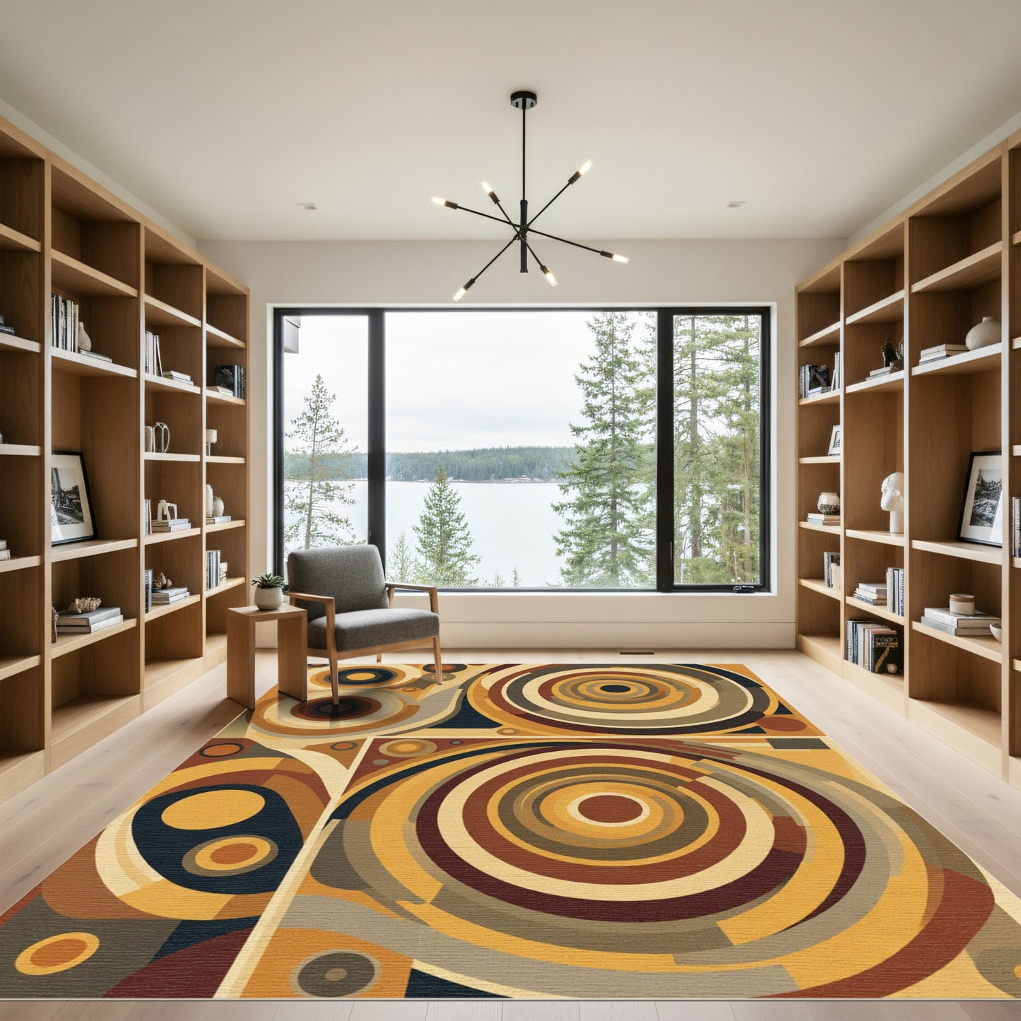 Earthy Ochre Abstract Concentric Circles Rug