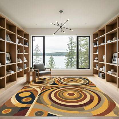 Earthy Ochre Abstract Concentric Circles Rug
