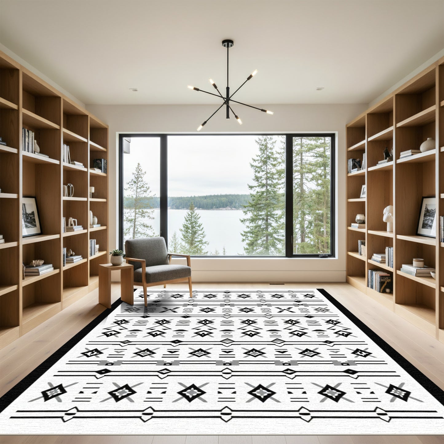 Geometric Charcoal Black Rhombus Stripe Rug