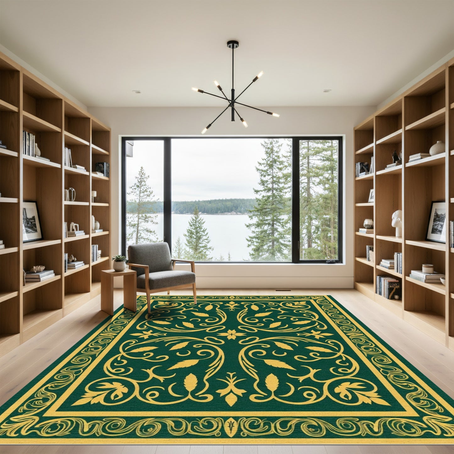 Deep Emerald Golden Flourish Vines Rug