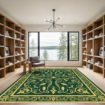 Deep Emerald Golden Flourish Vines Rug