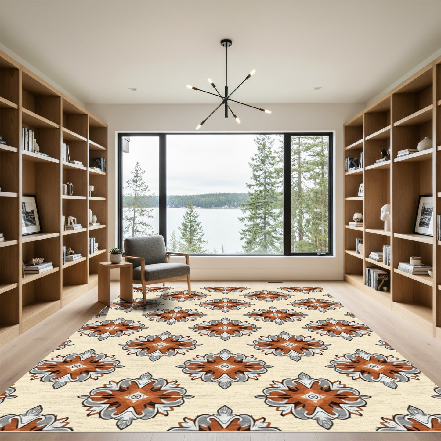 Terracotta Gray Floral Medallion Rug