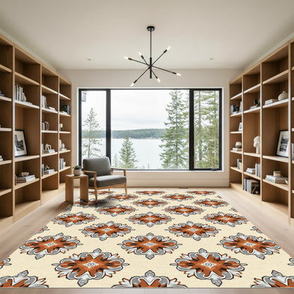 Terracotta Gray Floral Medallion Rug