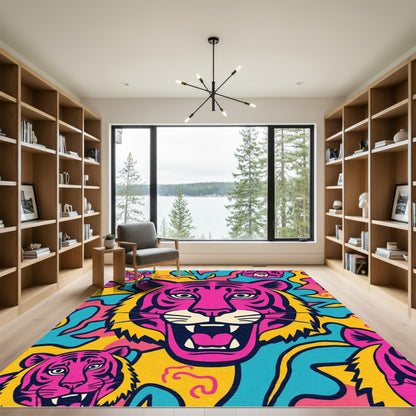 Vivid Pink Fierce Tiger Abstract Background Rug