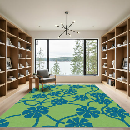 Green Floral Vine Blue Swirls Accents Rug