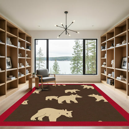 Brown Beige Silhouette Bear Meadow Rug
