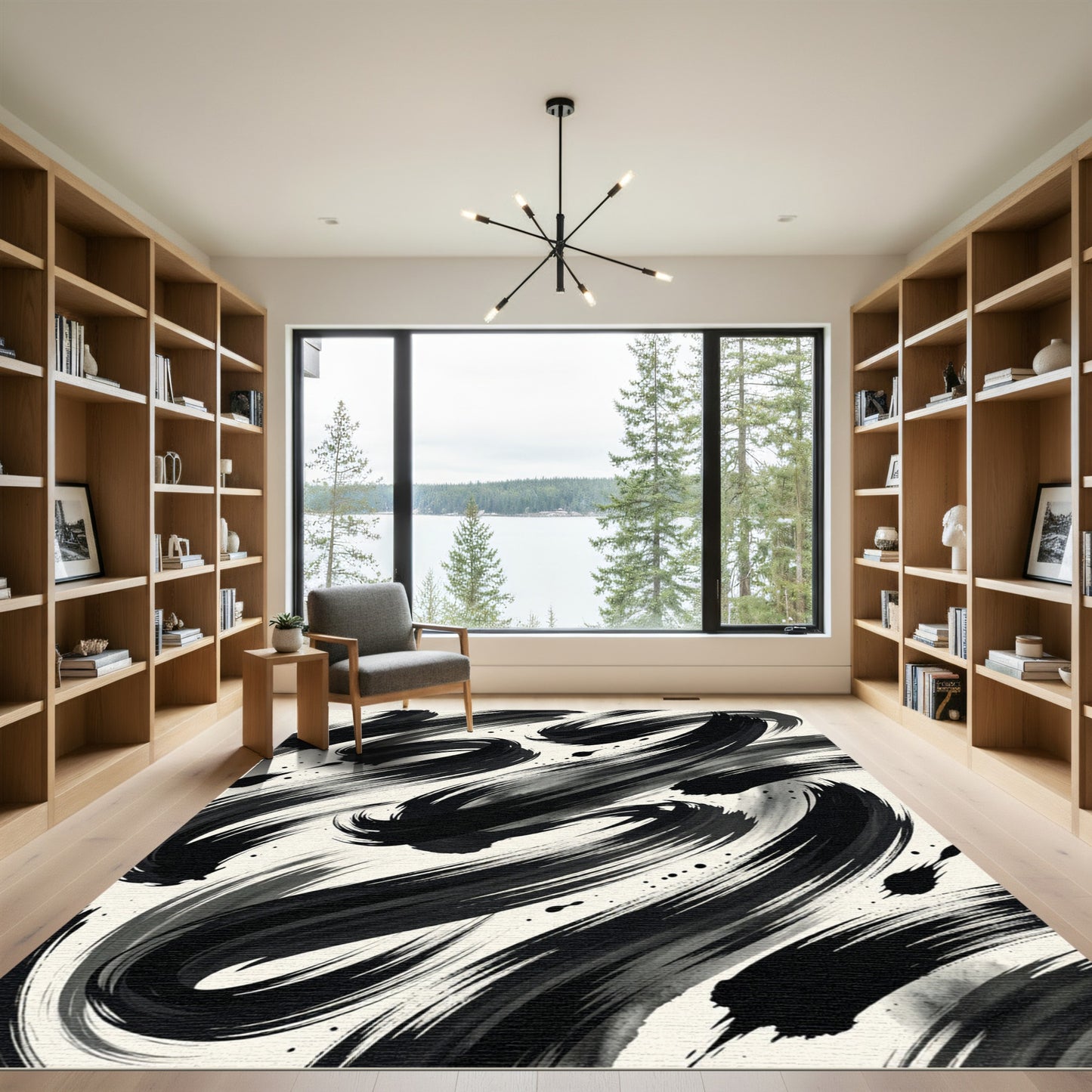 Monochromatic Ink Swirl Abstract Rug