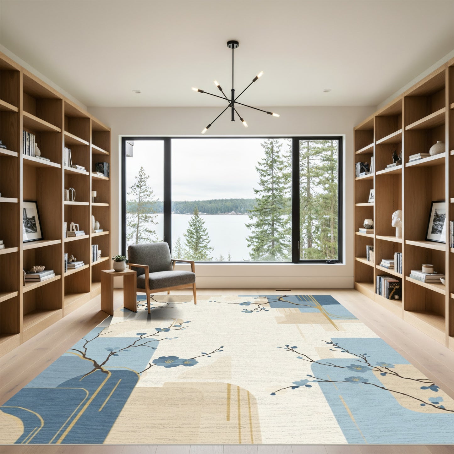 Serene Blue Blossom Abstract Shapes Rug
