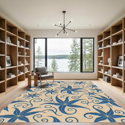 Navy Blue Starburst Floral Swirl Rug