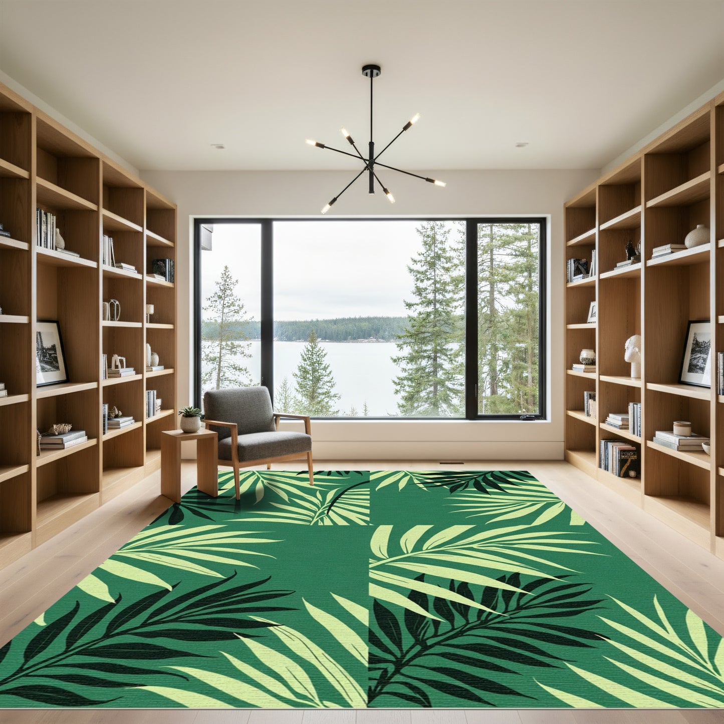 Earthy Green Palm Frond Collage Rug