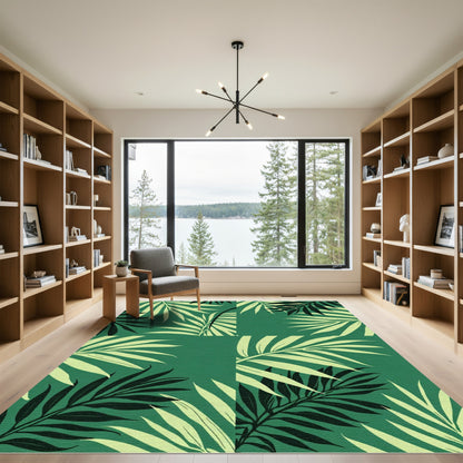 Earthy Green Palm Frond Collage Rug