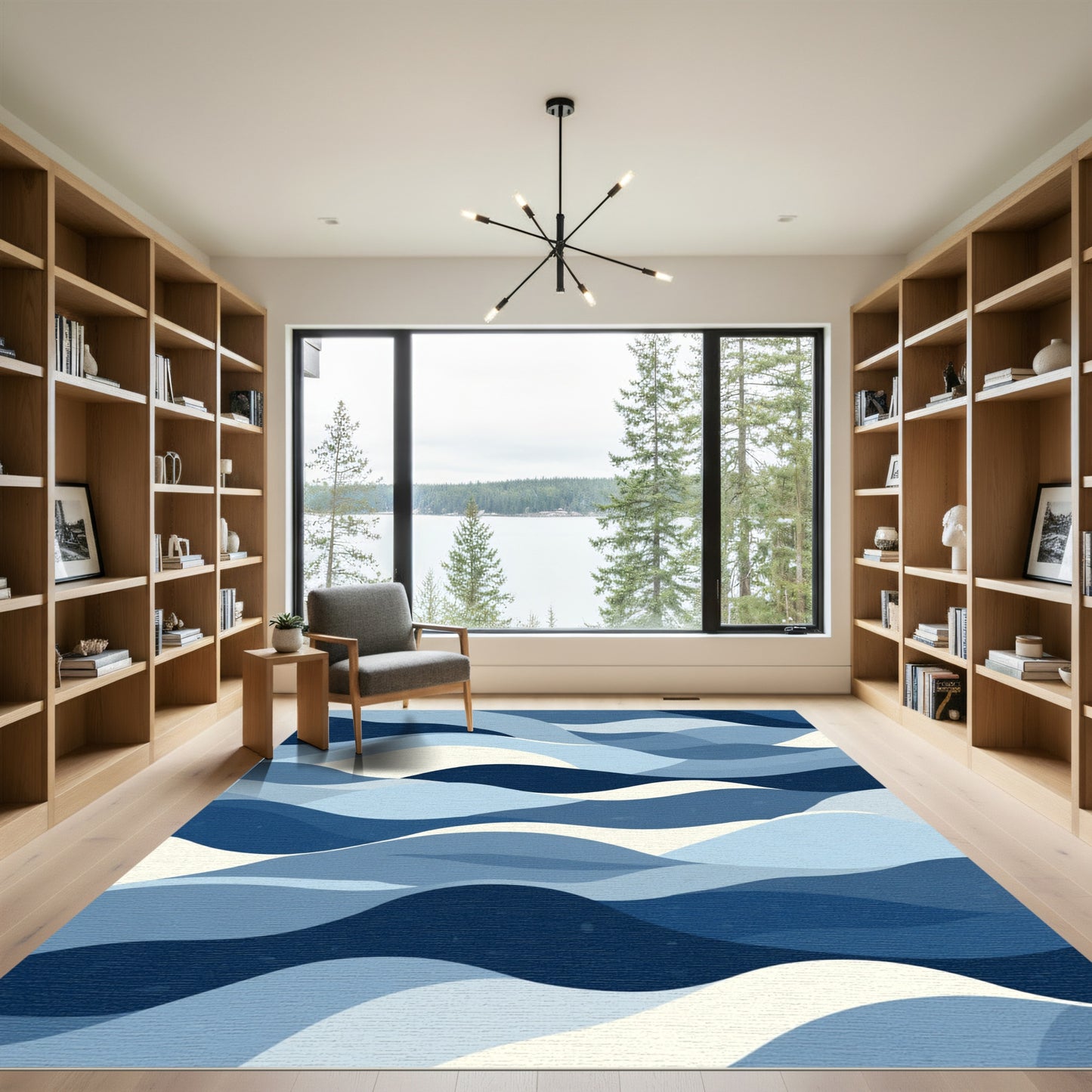 Indigo Wave Abstraction Rug