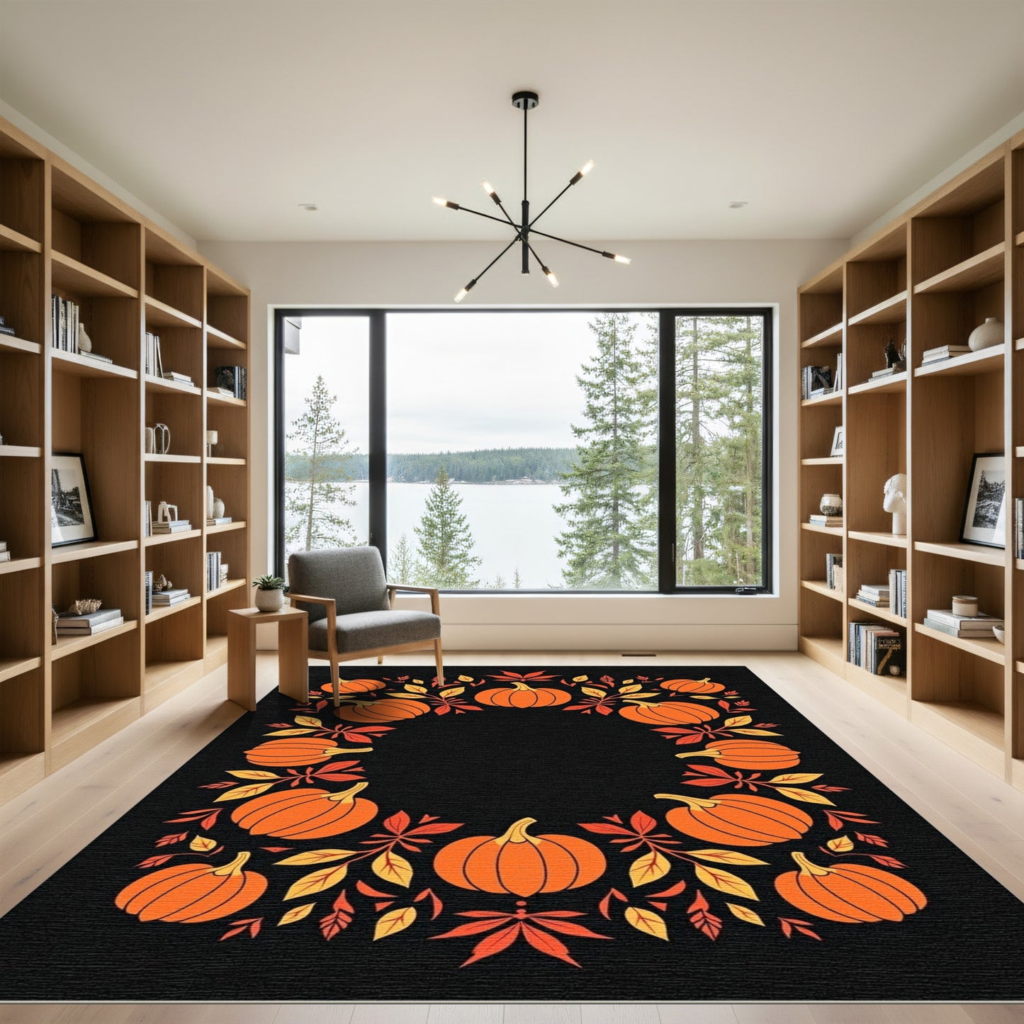 Orange Pumpkin Leaf Garland Rug