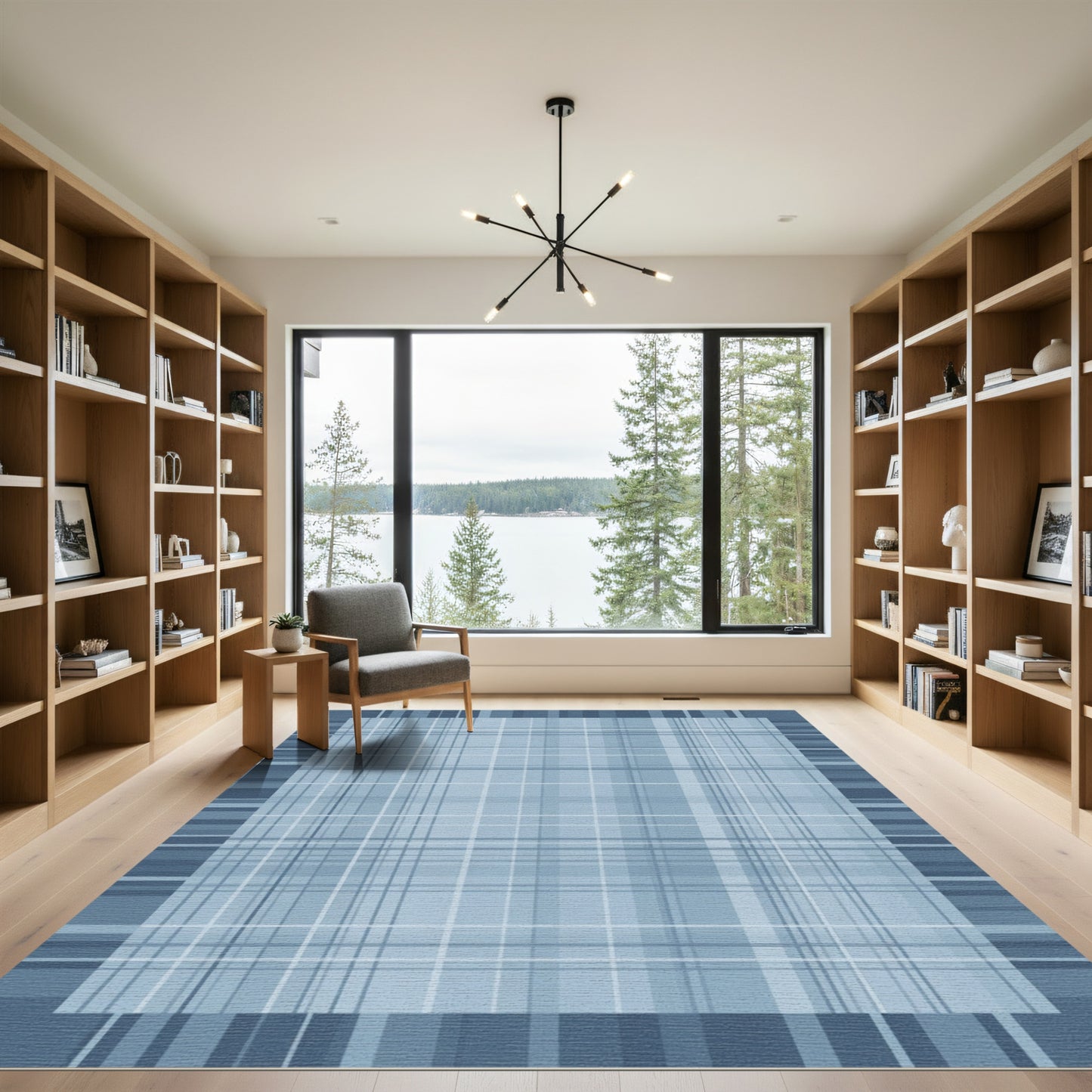 Classic Blue Plaid Border Rug