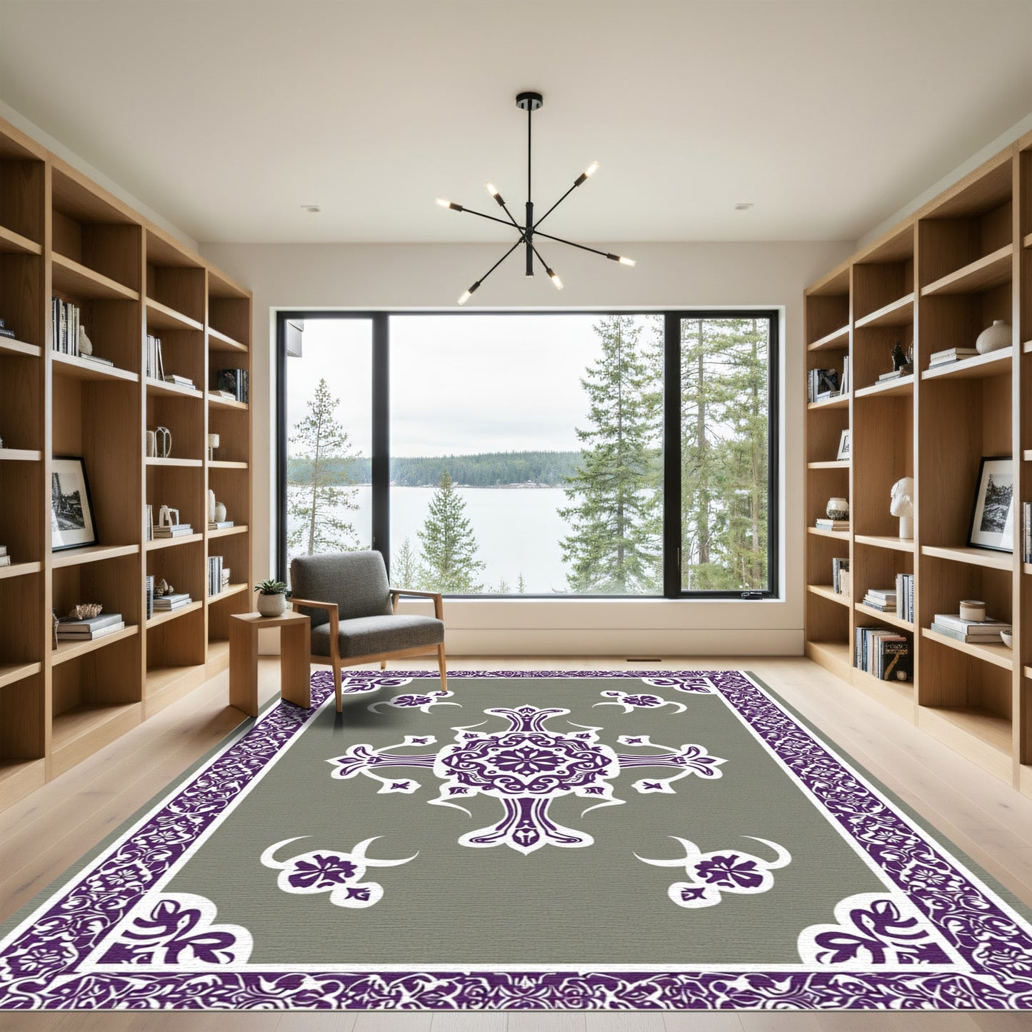 Rich Plum Damask Floral Medallion Rug