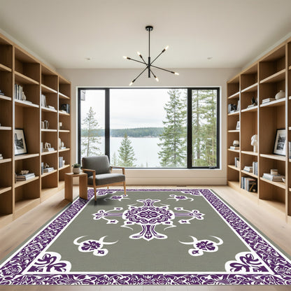 Rich Plum Damask Floral Medallion Rug