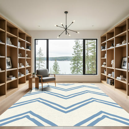 Blue Double Chevron Cream Rug