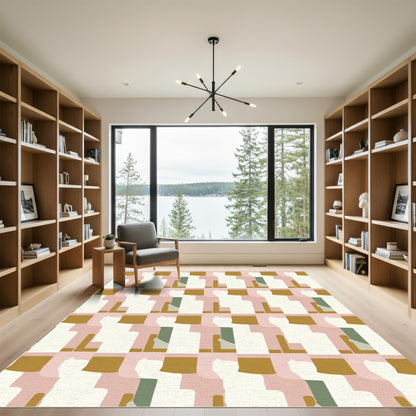 Abstract Pink Mustard Geometric Block Rug